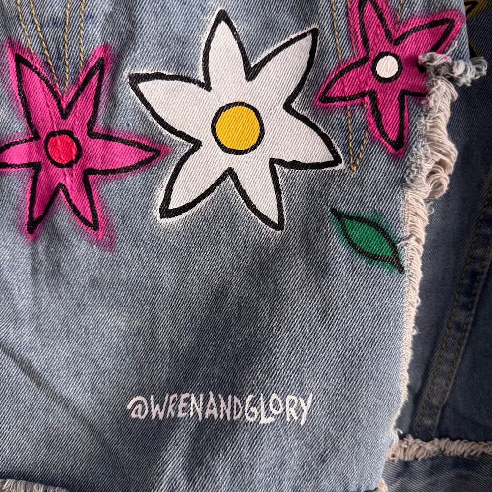 Wren and Glory Hand Painted Floral Denim Jean Jacket Monogrammed Custom - Picture 5 of 7